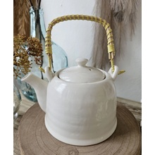 Clayre & Eef Bílá porcelánová konvička se sítkem na čaj 18x14x12 cm 0,8L