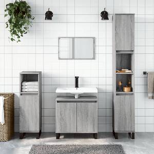 vidaXL Комплект шкафове за баня от 3 части инженерно дърво Сив сонома (3187803)