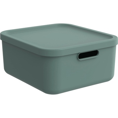 Rotho Úložný box, rovný s vekom, 20 l matná zelená Albu light 40 x 36 x 18 cm
