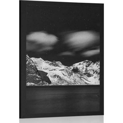 Plakát noční krajina v Norsku v černobílém provedení - 40x60 black