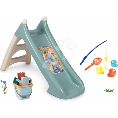Smoby Set šmykľavka s vlhčením Zvieratká a vedro set XS Slide Little dĺžka šmyku 90 cm a rybárska udica s kačičkami