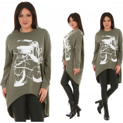 Fashionweek Ovresized bavlněná mikina s grafikou MF553 khaki