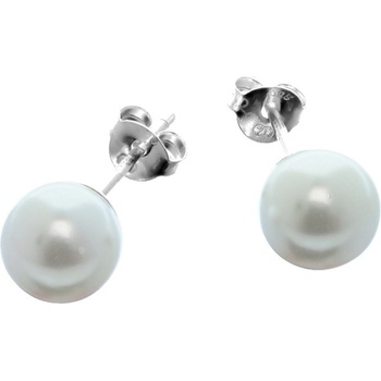 Argento Stříbrné náušnice - bílá syntetická perla ve tvaru kuličky, průměr 8 mm 65358