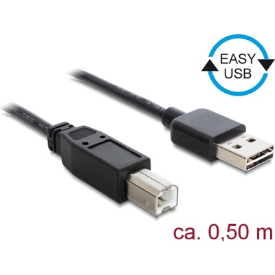 Delock Кабел, EASY-USB 2.0 тип A конекторна букса USB 2.0 тип B конекторна букса, 0, 5 м, черен