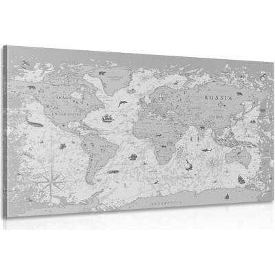 Obraz mapa v černobílém provedení - 120x80