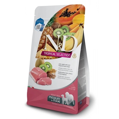 Farmina N&D Dog Grain Free Tropical Selection Adult Medium & Maxi Pork and Tropical fruits - Пълноценна суха храна за кучета над 1 година от средни и едри породи, със свинско, спелта, овес и тропически плодове - 2 кг