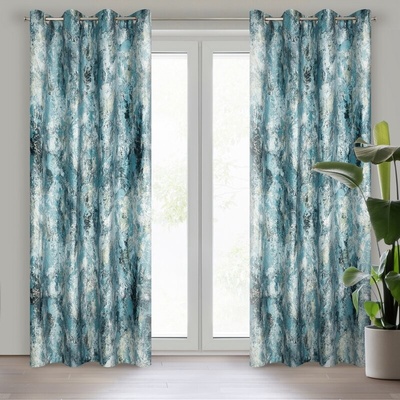 Takoy Závěs MALIA z měkkého sametu s odřeným vzorem a stříbrným potiskem 140 x 250 cm-HF-427929 | 140 x 250 cm