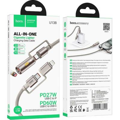 Hoco U138 All-In-One Type C Lightning to Type C cigaretový zapalovač Pd 3A 60W 1,2m černý