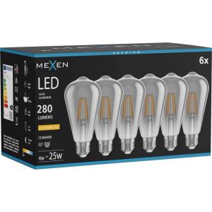 Mexen Vintis 6x LED лампа с нажежаема жичка E27, ST64, 4W, Топла - 2200K, 300 lm, дим (L152-E27-0422-70x06)