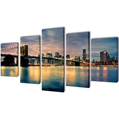 Sada obrazů, tisk na plátně, Brooklynský most s řekou, 200 x 100 cm