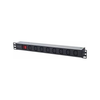 INTELLINET PDU за монтаж в сървърен шкаф, Intellinet, 19 1U 110V/250V/10A 8 гнезда C13 2m, черно със сребристо