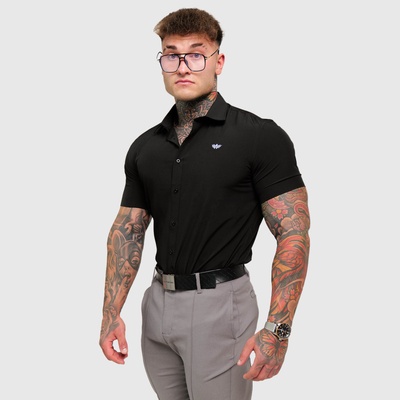 Iron Aesthetics strečová košeľa short slim stretch čierna