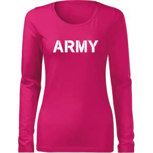 DRAGOWA Slim дамска тениска с дълъг ръкав, Army, розова, 160г/м2 (6022)