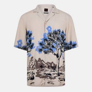 HUGO BOSS Men's Rayer M Patterned Short-Sleeve Shirt - Light Beige 271