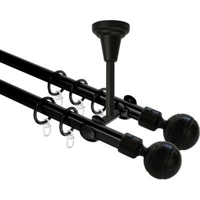 OK-GarnýžeCZ Garnýž kovová dvouřadá 16mm Paola Double černá 190 cm do stropu / kroužky s háčkem