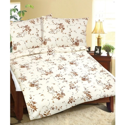 Bellatex flanel obliečky Ruže béžová hnedá 140x200 70x90
