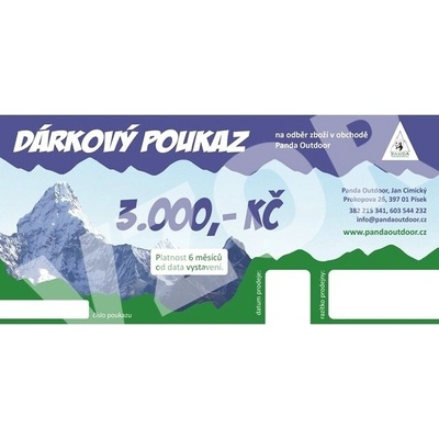 Pandaoutdoor dárkový poukaz 3000 Kč / 120 EUR