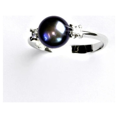 Čištín Zlatý prsten přírodní říční perla černá bílé i žluté zlato T 1207