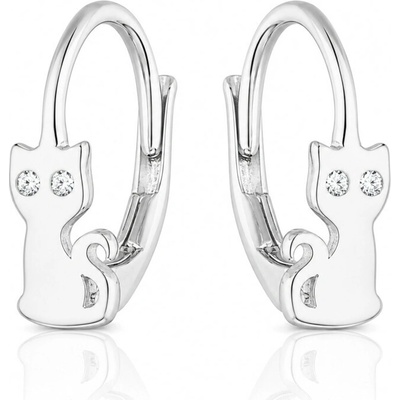 Argento Strieborné náušnice mačka, číre okrúhle zirkóny 67567