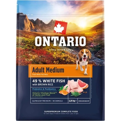 ONTARIO Онтарио Възрастен Среден Риба и Кафяв Ориз 2, 25 кг