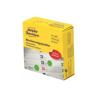 Etikety kruhové 19mm Avery zelené v dispenzore