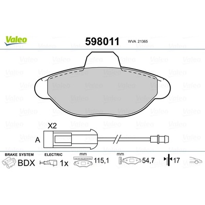 VALEO Sada brzdových platničiek kotúčovej brzdy 598011
