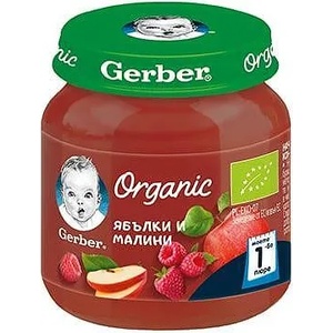 Gerber Organic пюре ябълки и малини - 125 г