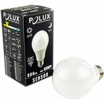 Polux GOLDLUX Polux LED žiarovka E27 A60 8W = 60W 720lm 3000K Warm 360° GOLDLUX Mikrovlnný senzor pohybu + súmraku