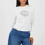 Brave Soul Дамска фланелка с дълъг ръкав Brave Soul BS Womens Long Sleeve Top withn Printed Chest Design - Cream/Frst Grn