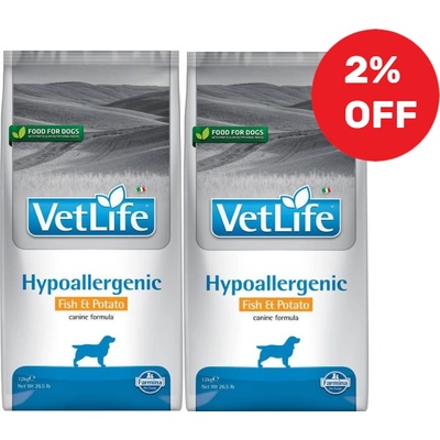 Vet Life Dog Hypoallergenic Fish & Potato 2 x 12 kg