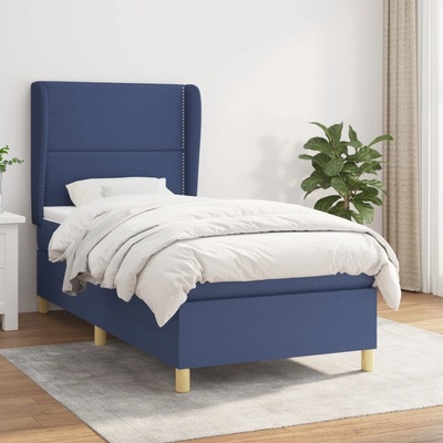 vidaXL Боксспринг легло с матрак, синя, 90x200 см, плат (3128419)