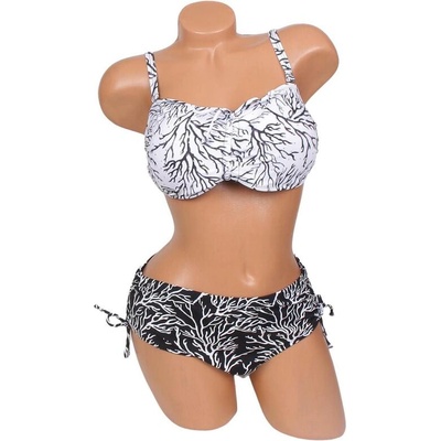 Дамски бански в бяло и черно с корали и камъчета