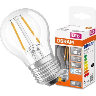 Osram LED žiarovka E27 P45 CL 4W 40W 470lm 6500K Cold 300° Filament STAR