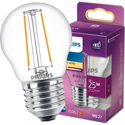Philips LED žiarovka E27 P45 2W = 25W 250lm 2700K Warm Filament