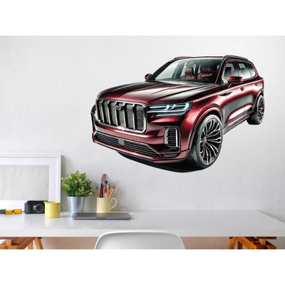 Nalepte.cz Červené auto SUV textilní prelepiteľná nálepka na stenu arch 130 x 88 cm