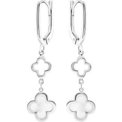 Gemmax Visací náušnice Čtyřlístky z bílého zlata s perletí GLEWL-03365