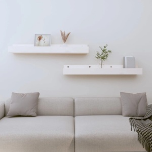 vidaXL Стенни рафтове, 2 бр, бяла 80x12x9 см масивно борово дърво (823590)