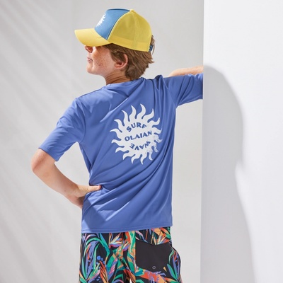 Olaian Detské tričko do vody UPF 50+ s krátkym rukávom modré