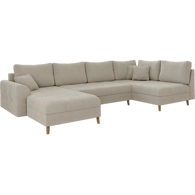 ROPEZ Бежов ъглов диван от плат букле (ляв ъгъл/"U" форма) Ariella - Ropez (Ariella Narożnik U - Lewa OT tk. Abriamo 03 nogi natura)