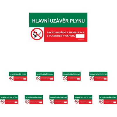 Walteco Hlavný uzáver plynu/Zákaz fajčenia a manipulácie s plameňom!, 150x80mm, samolepka Množstvo: 10 ks , 20007BP2