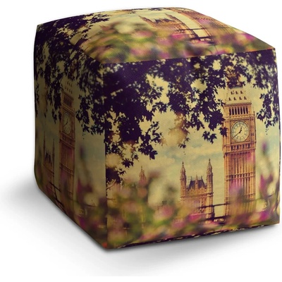 Sablio Taburet Cube Londýn Big Ben Flowers: 40x40x40 cm