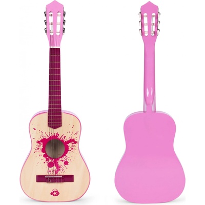 Ecotoys Ružová detská gitara veľká 30 drevených 6 strún kovových a nylonových