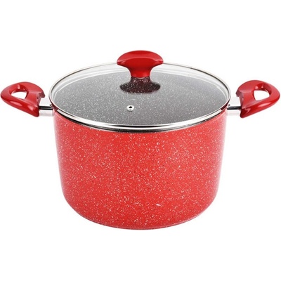 Rosberg Дълбока тенджера Rosberg Premium RP54418A20D, 20 см, 3.4 литра, Мраморна тенджера, Индукция, Червен емайл (554418A20D)