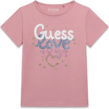 GUESS Тениска в тъмно розов цвят за мини момиче Guess Love с глитери