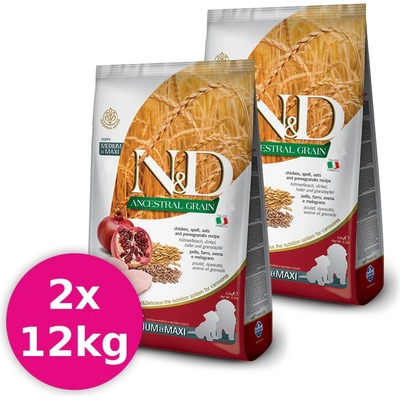 N&D Ancestral Grain Puppy Medium & Maxi Chicken Spelt Oats & Pomegranate 2 x 12 kg