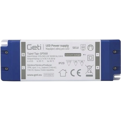 Zdroj spínaný pro LED 12V/ 60W GETI GPS60, IP20