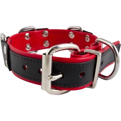 Mister B Slave Collar 4 D-Rings, kožený obojok červený