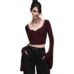 KILLSTAR дамски crop top с дълъг ръкав KILLSTAR - MYRA - винен - KSRA015520