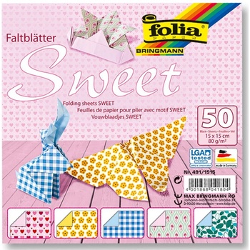 Folia Блокче цветни хартии за оригами sweet, 50 листа, 15 х 15 см (f491/1515)