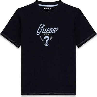 GUESS Тъмно синя тениска за момче с бродиран син надпис Guess